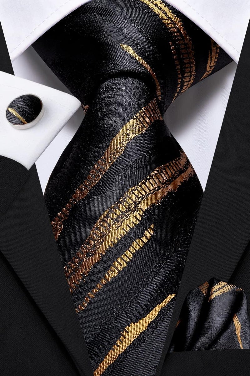 Dubulle Mens Tie Set Solid Paisley Silk Striped Necktie for Men with Cufflinks Tie and Pocket Square - Image 2